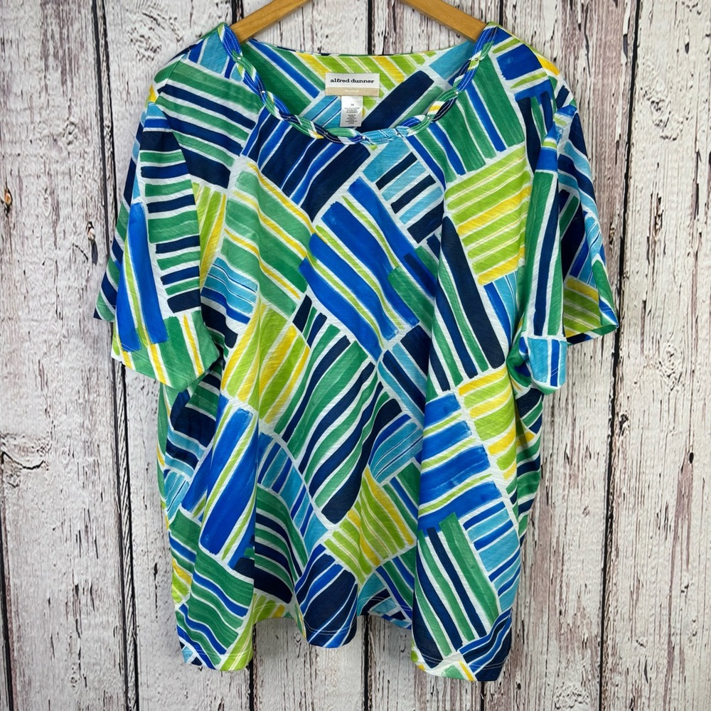 Alfred Dunner Woman‎ Plus Size 3X Newport Top Short Sleeve Colorful Side Slits